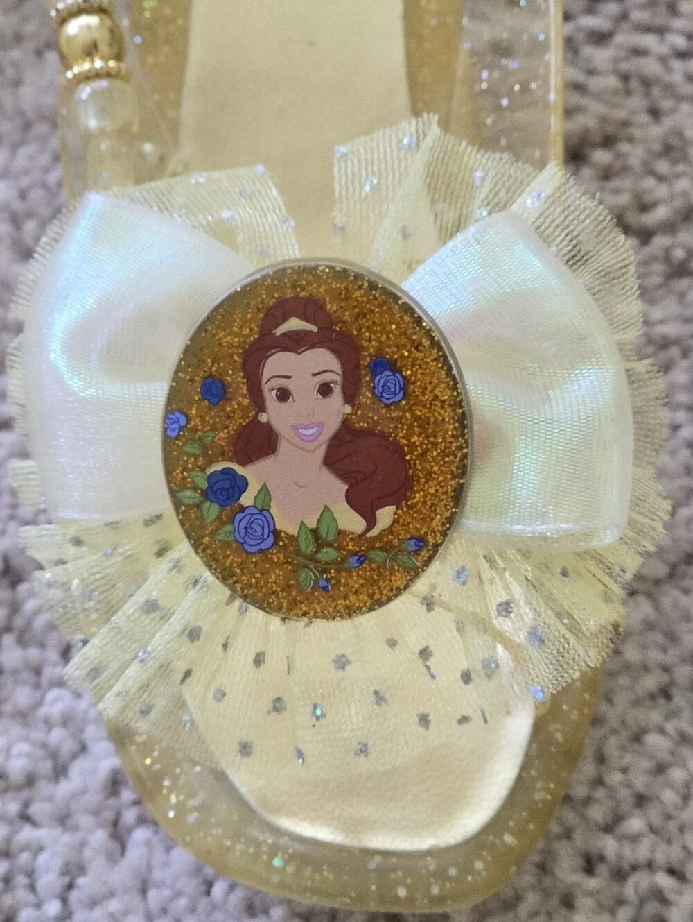 Vintage 2004 Disney Belle Princess Ball Costume Dress Shoes Tiara Gloves Sz. 4/5